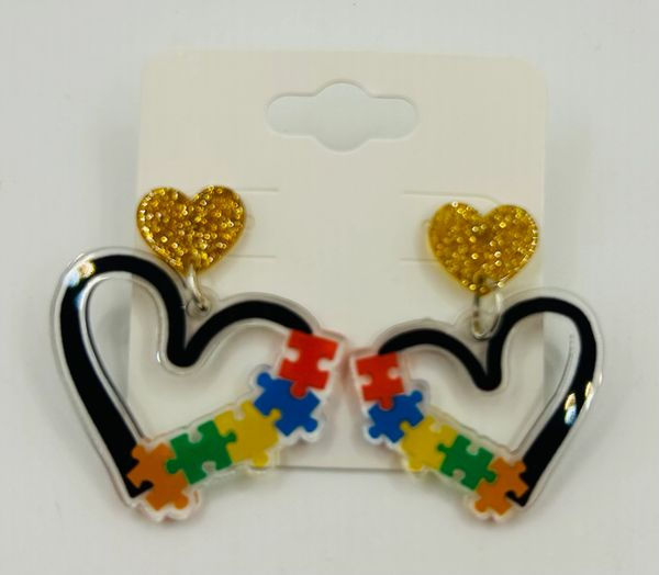 Autism Awareness Puzzle Heart Acrylic Earrings