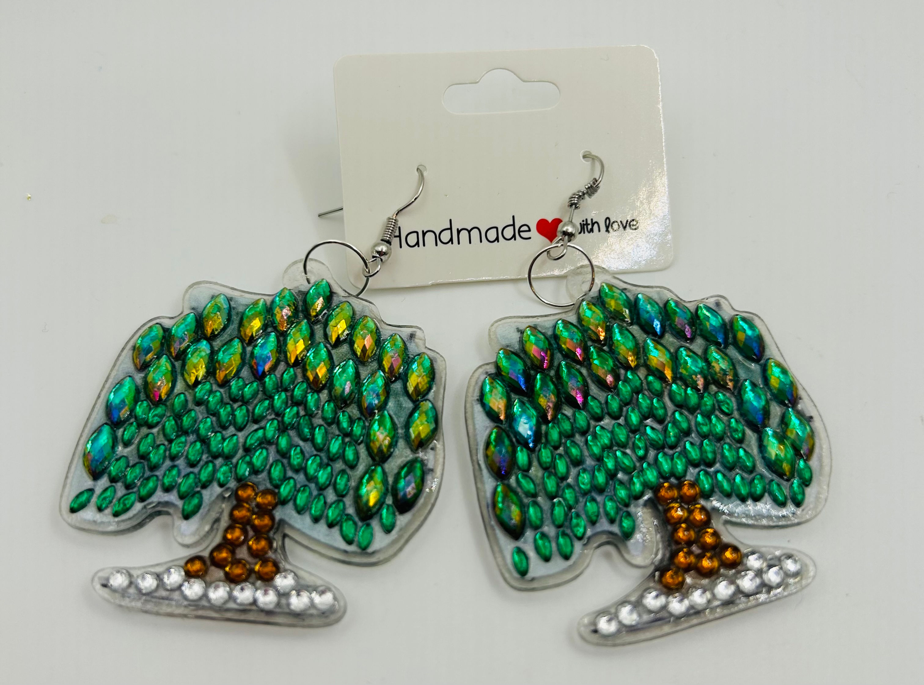 Palm Tree Dangle Diamond Art Earrings