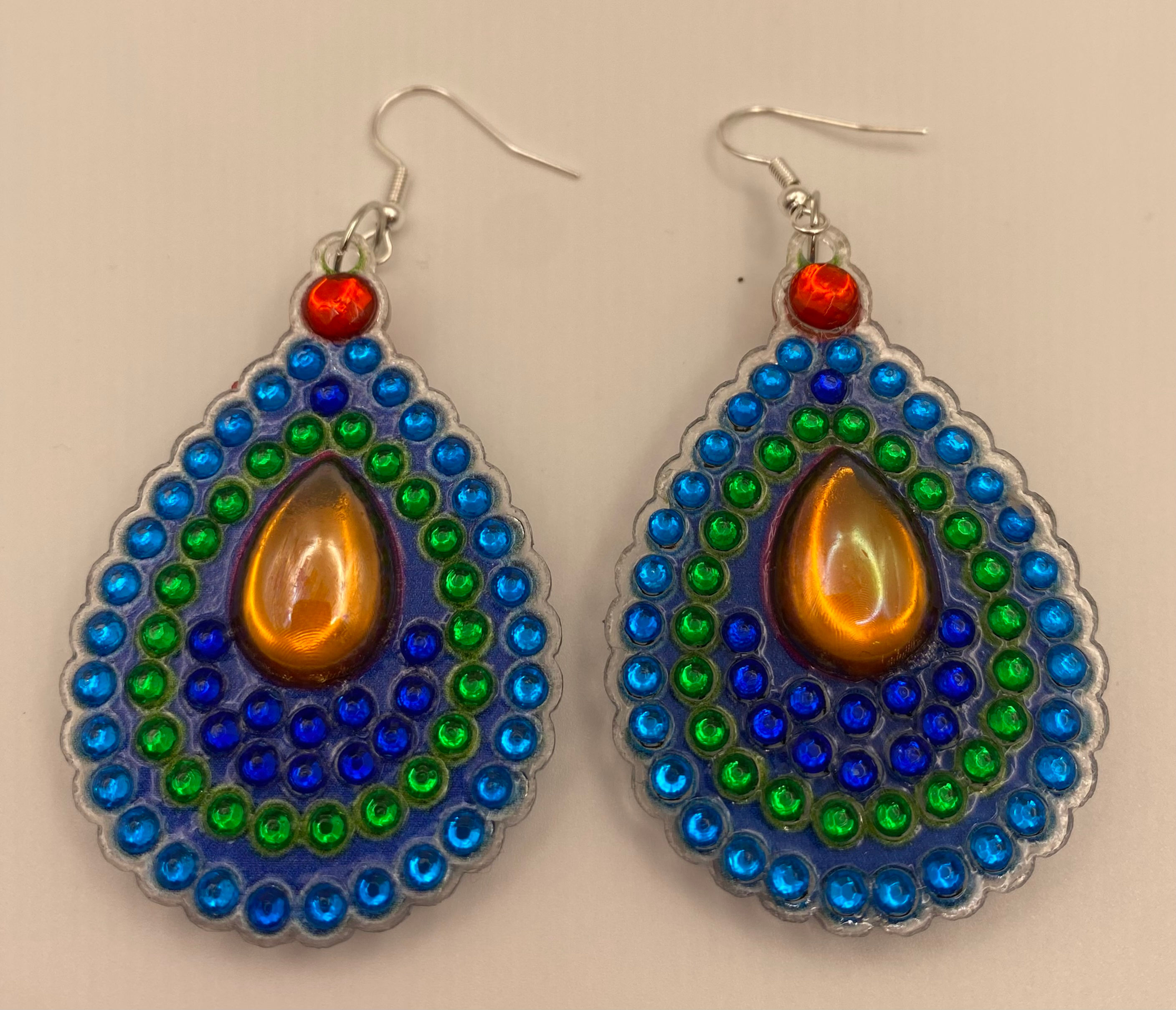 Turquoise Teardrop Diamond Art Earrings
