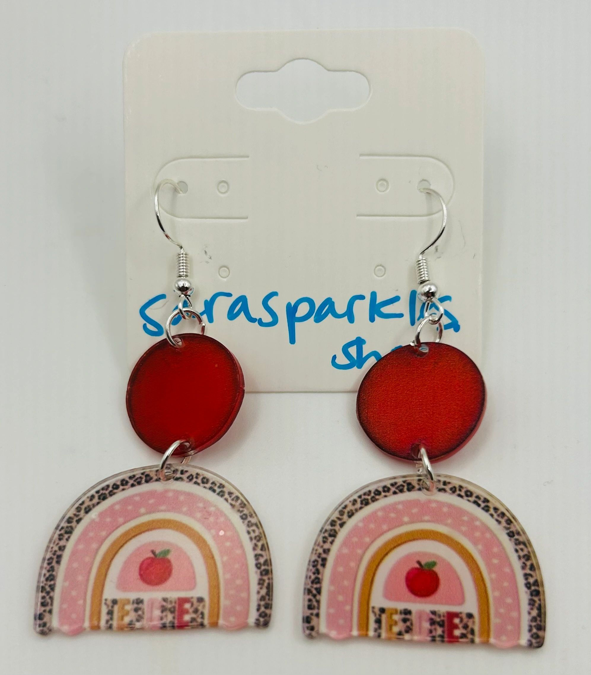 TEACHER Pink Rainbow Earrings