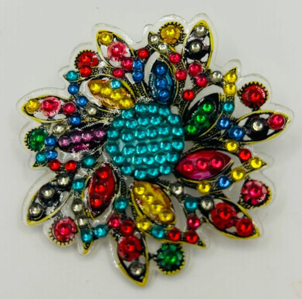 Rainbow Rhinestone Flower Brooch