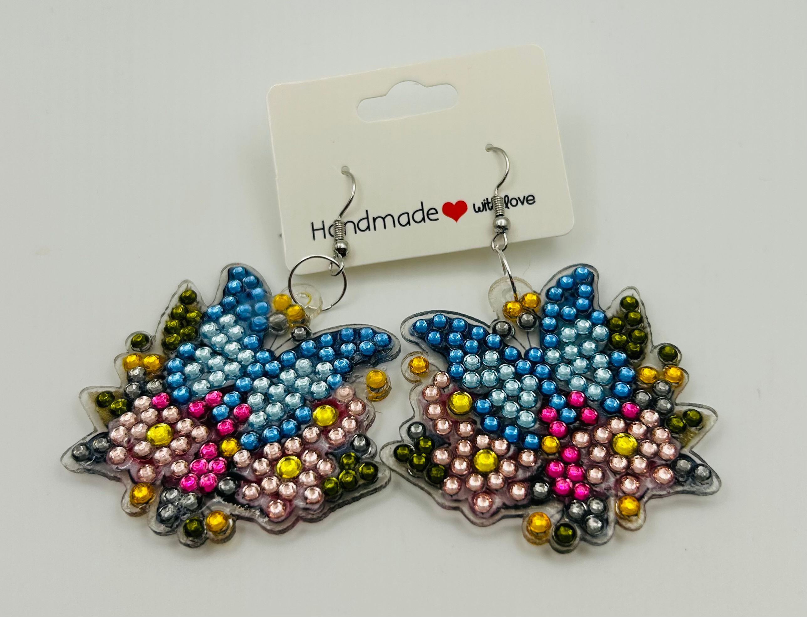 Sky and Dark Blue Butterfly Diamond Art Earrings