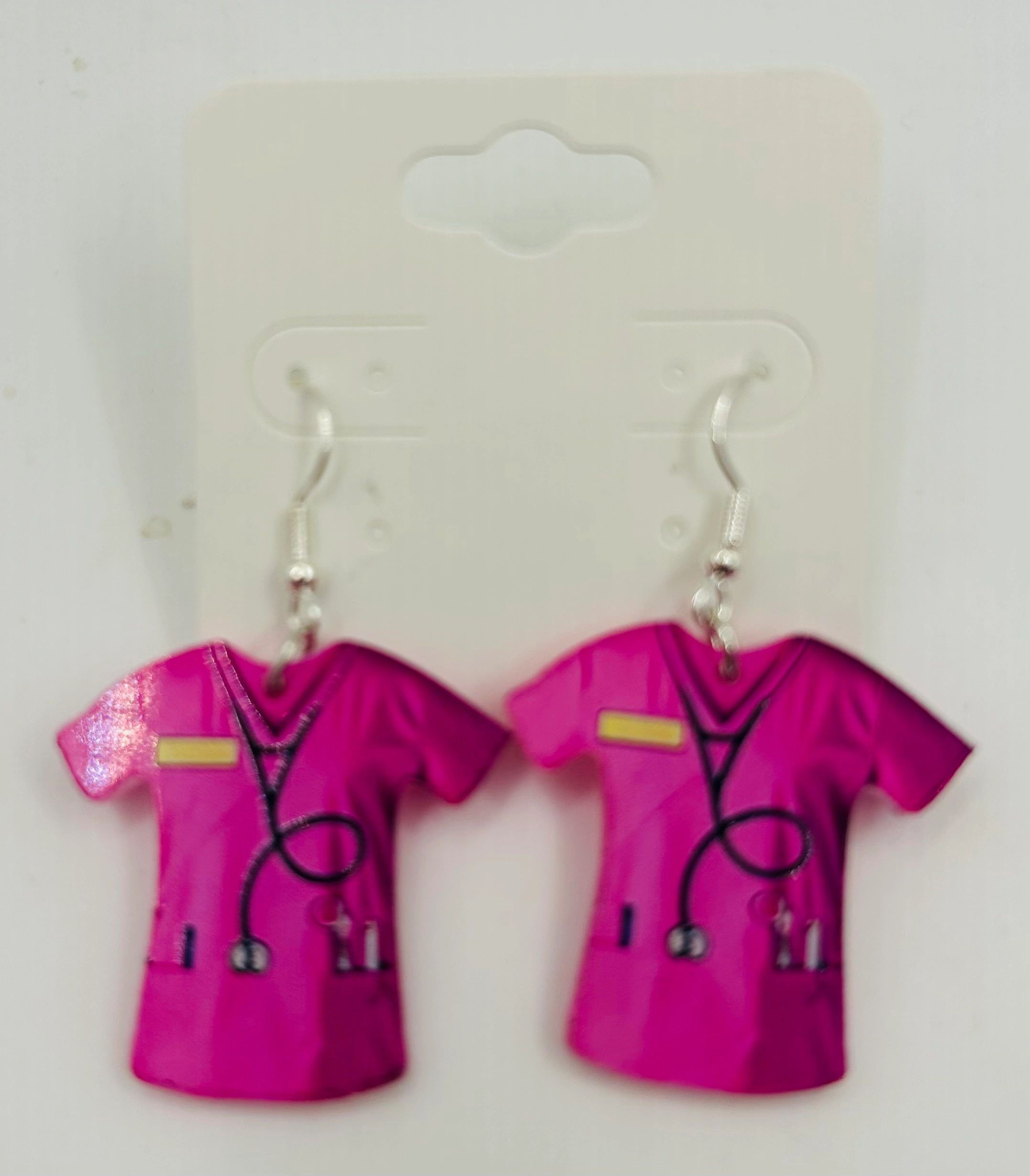 Fuchsia Scrubs Top Earrings