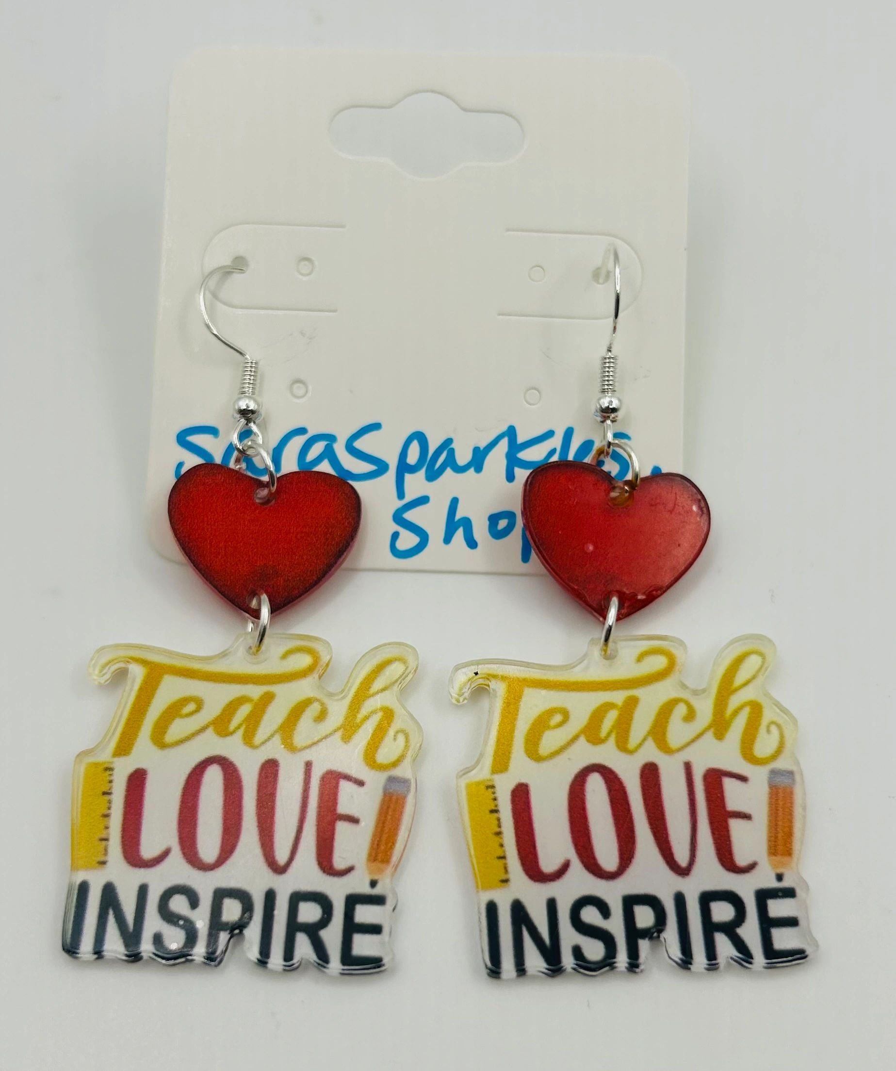 Red Heart Stud “Teach, Love, Inspire” Acrylic eEarrings