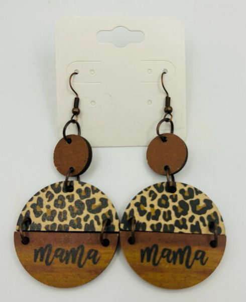 Mama Leopard Print Wooden Earrings