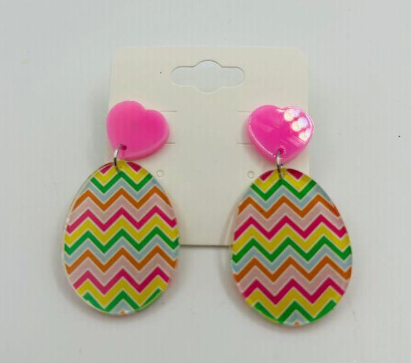 Zigzag Easter Egg Earrings with Pink Heart Studs