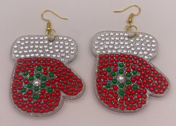Festive Mitten Diamond Art Earrings