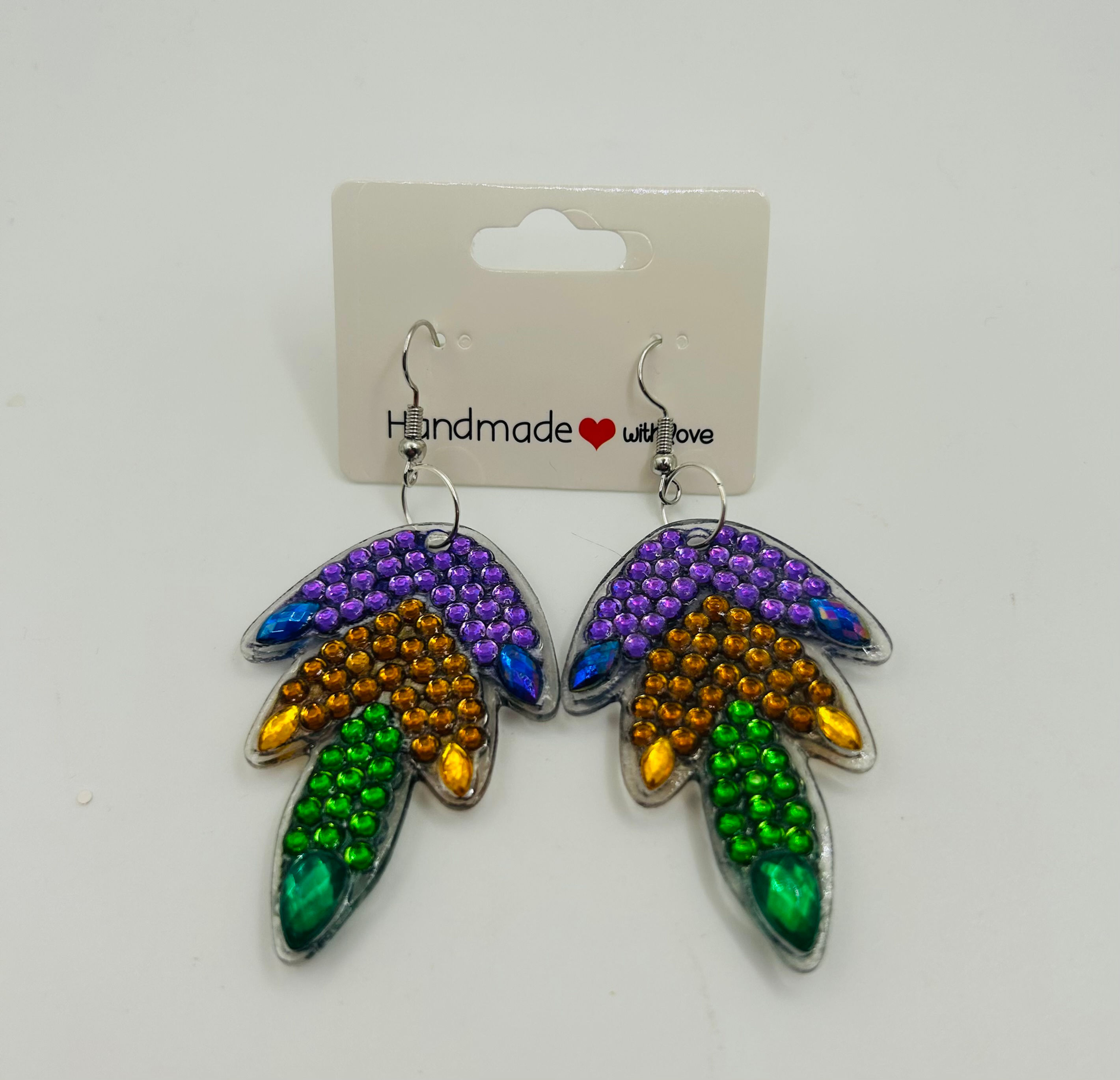 3 Tired Mardi Gras Diamond Art Earrings