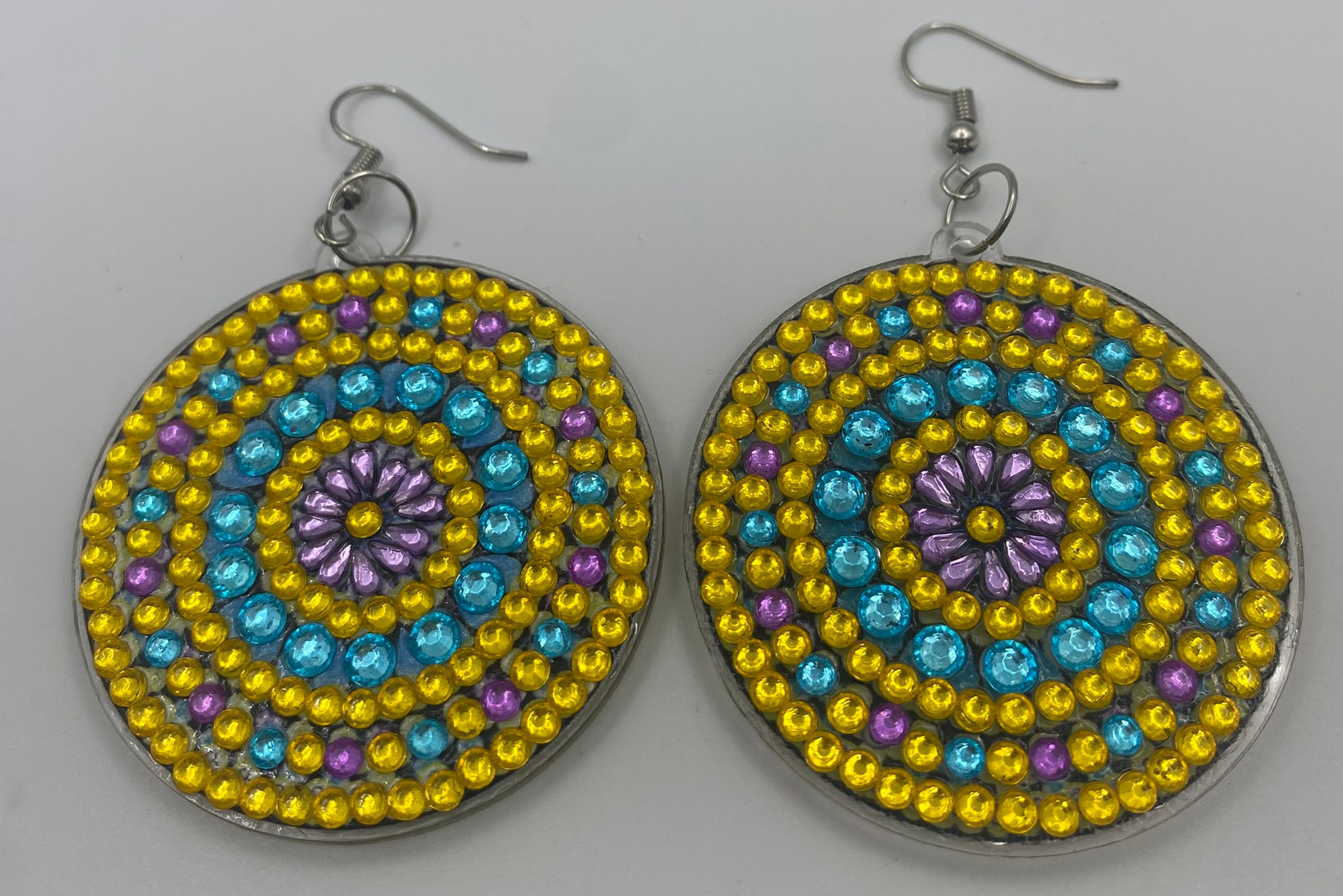 Yellow and Turquoise Diamond Art Earrings