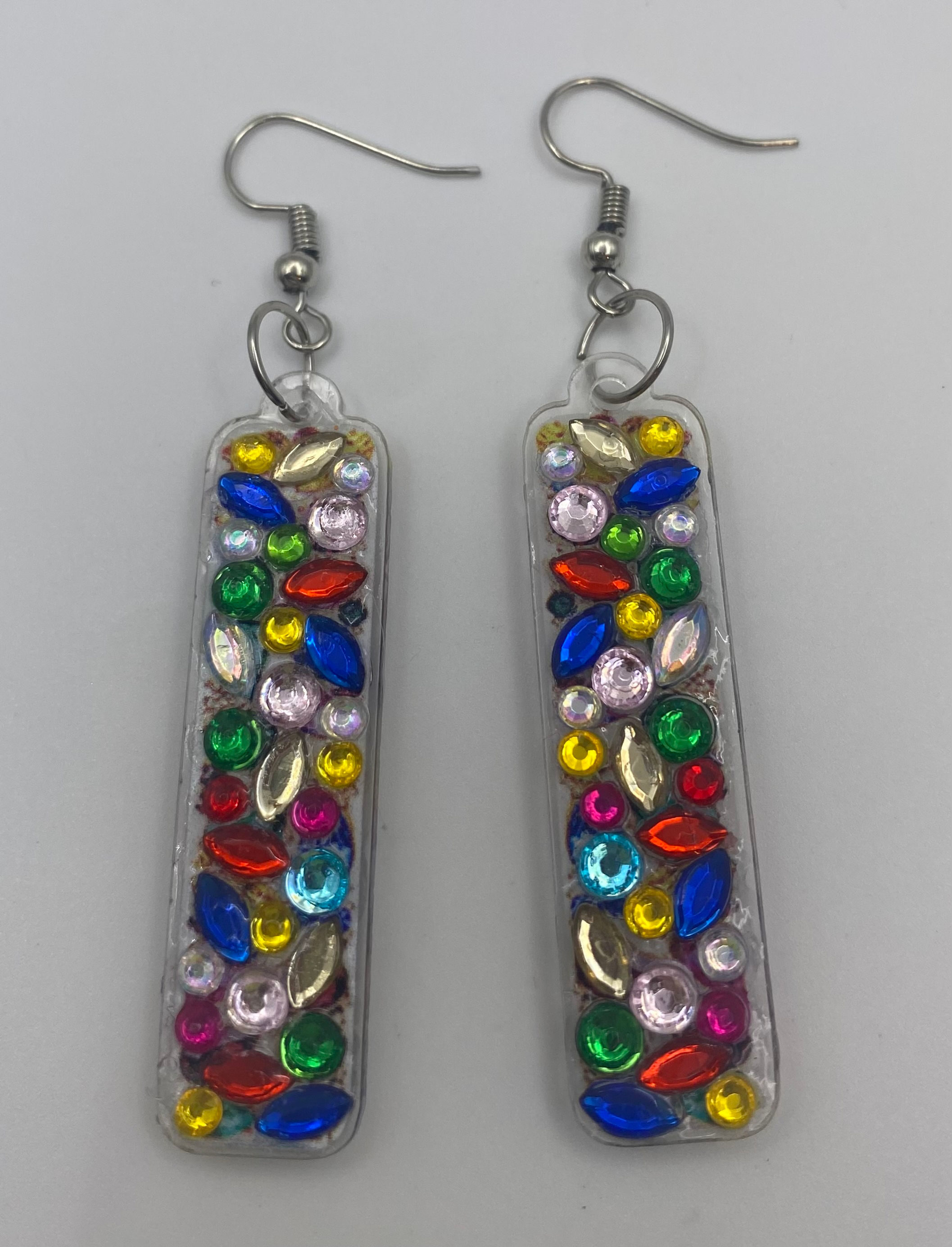 Colorful Rectangular Diamond Art Earrings