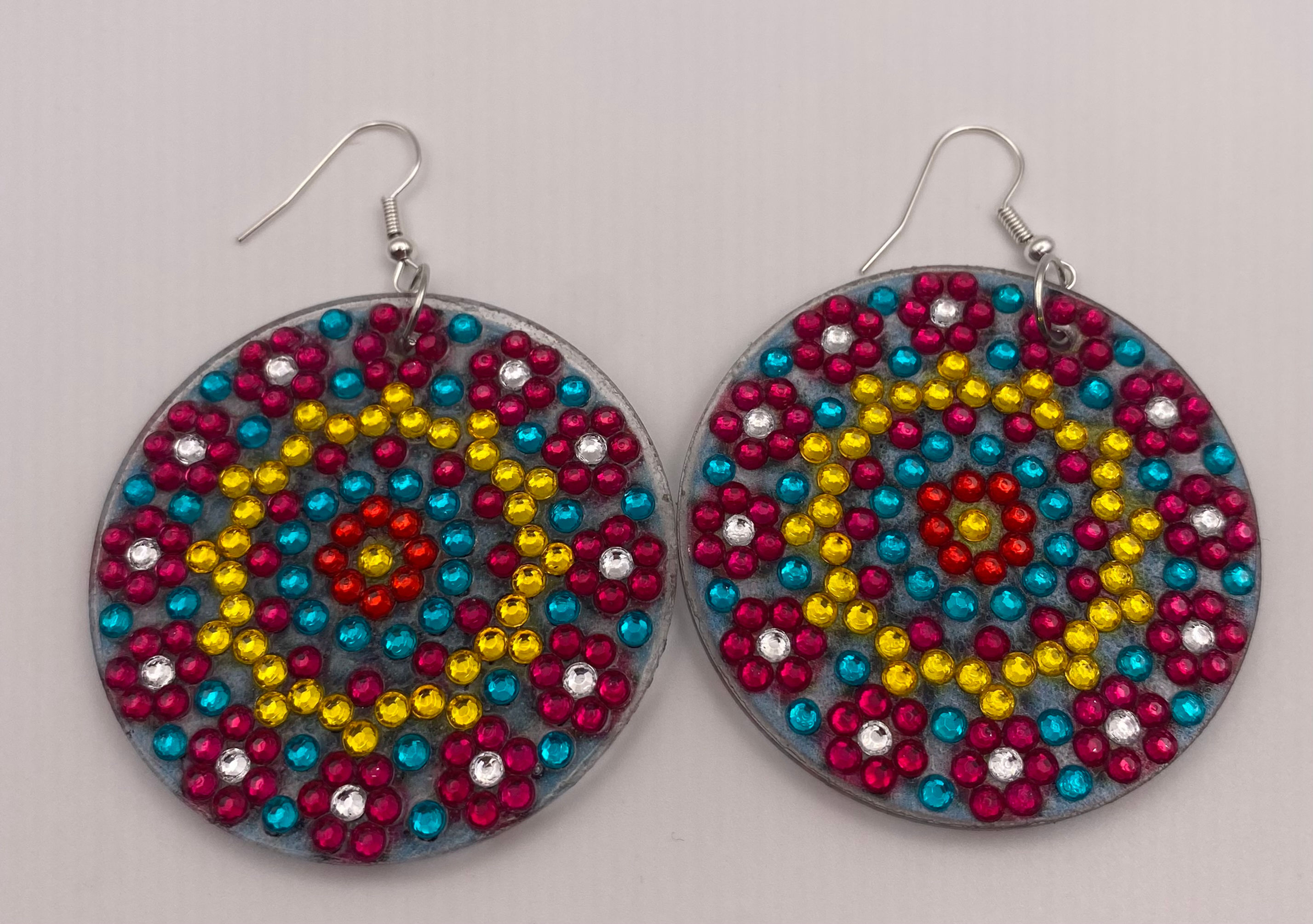 Blue & Fuchsia Diamond Art Earrings