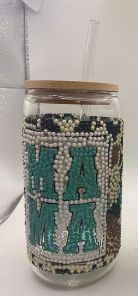 16 oz Mama Glass Tumbler with Glass Straw