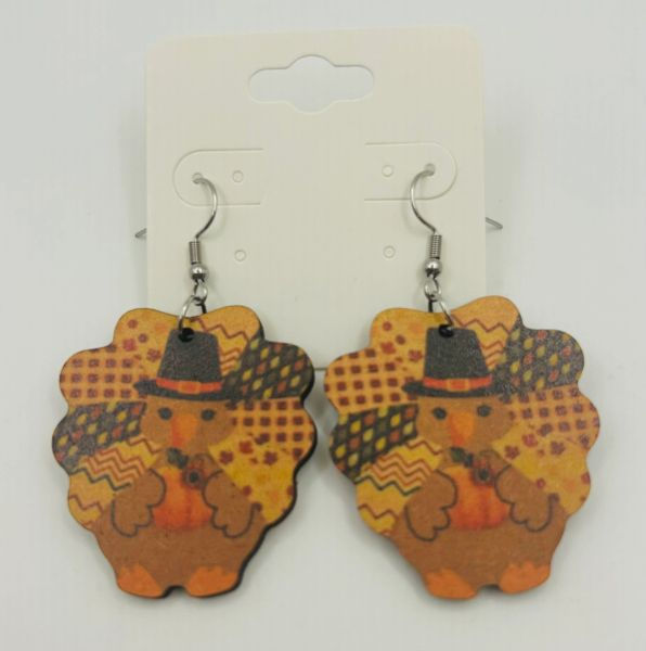 Festive Thanksgiving Turkey Wooden Earrings