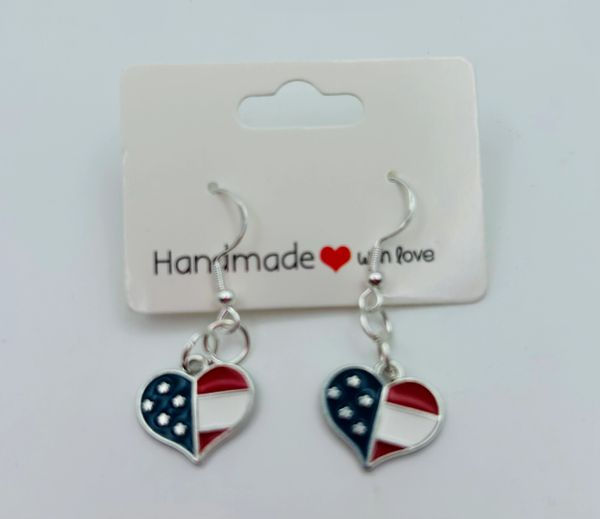 Handmade American Flag Heart Earrings