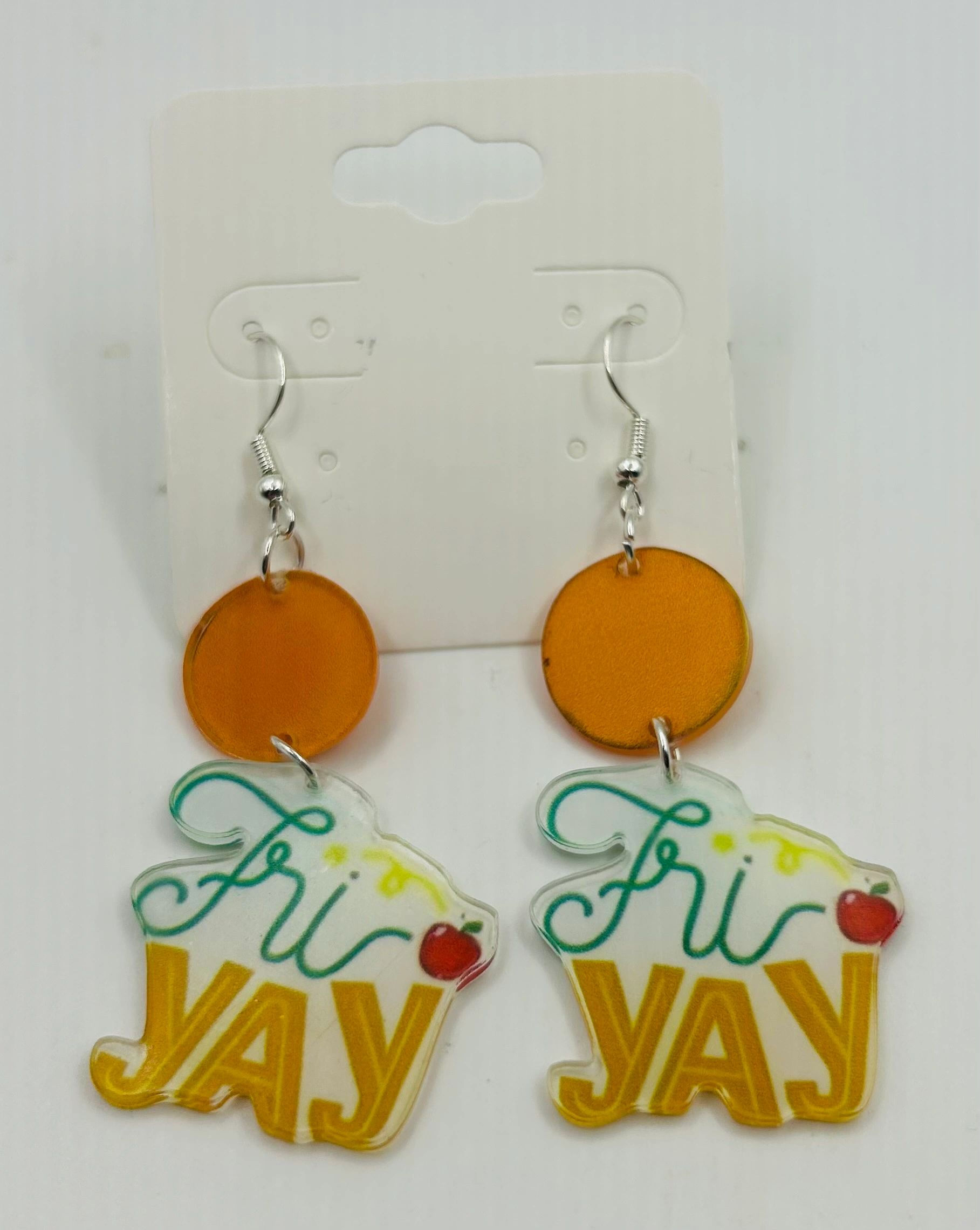 Orange “Fri-Yay” Teacher Acrylic Earrings