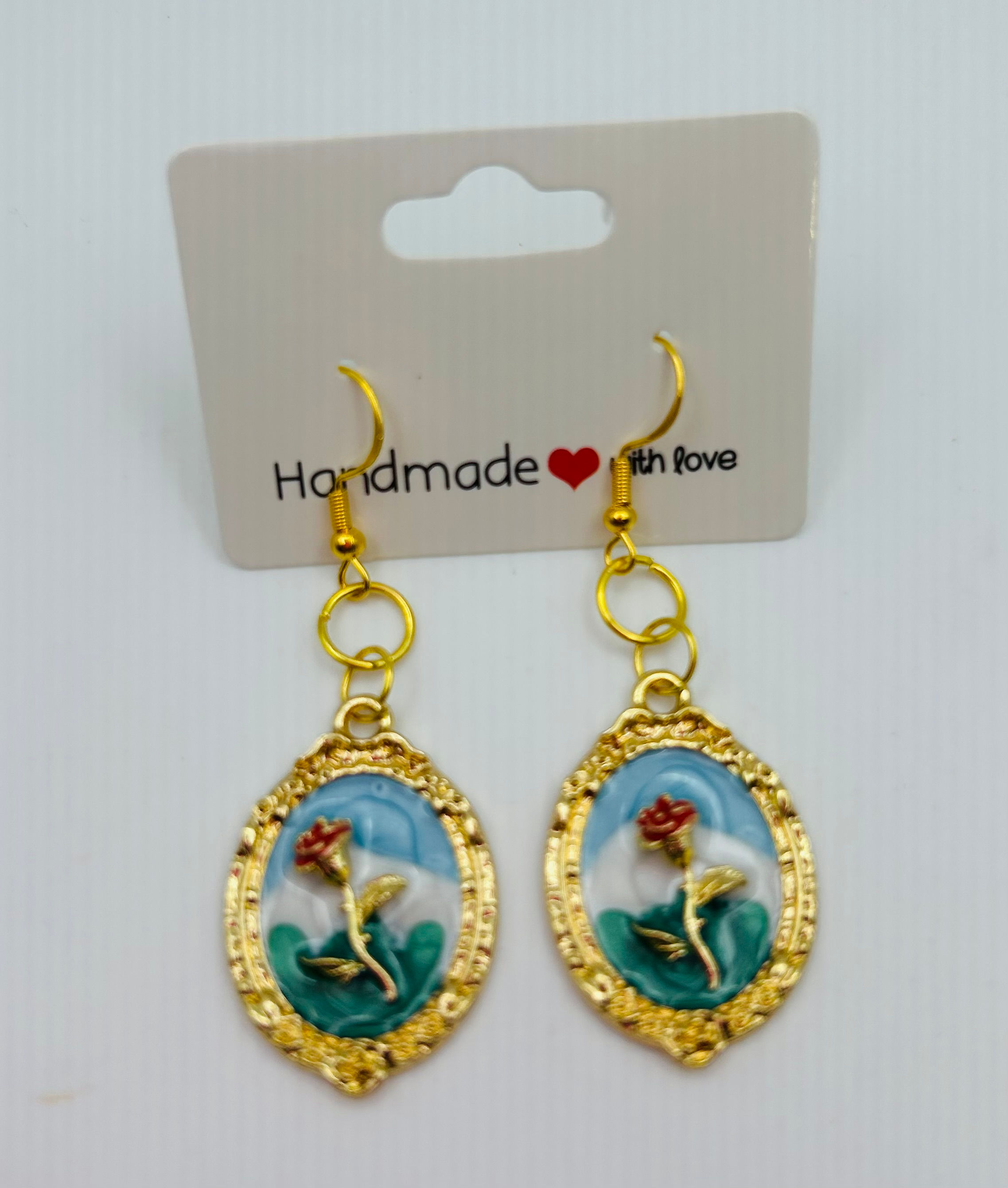Red Rose Cameo Earrings