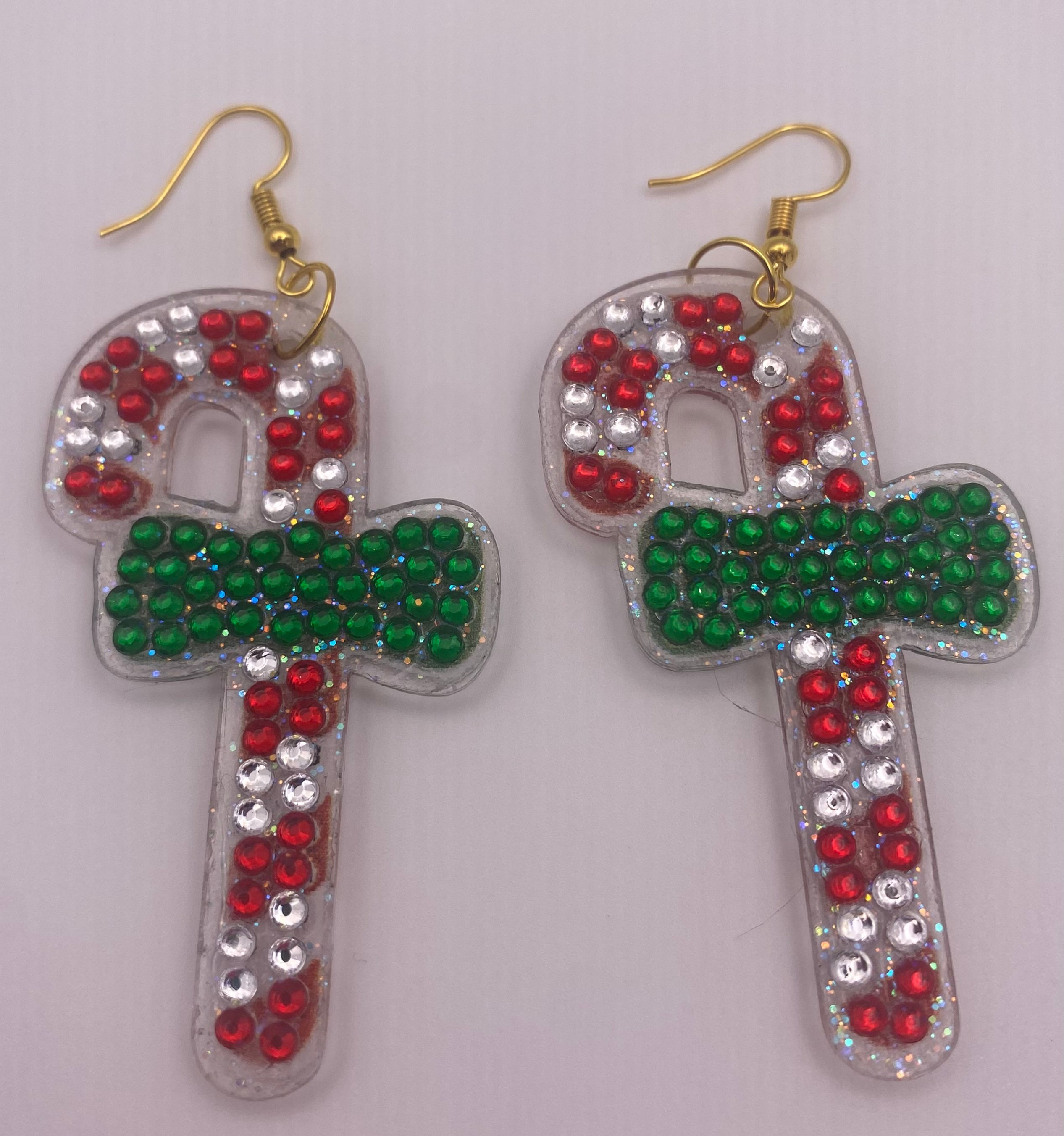 Candy Cane Diamond Art Earrings