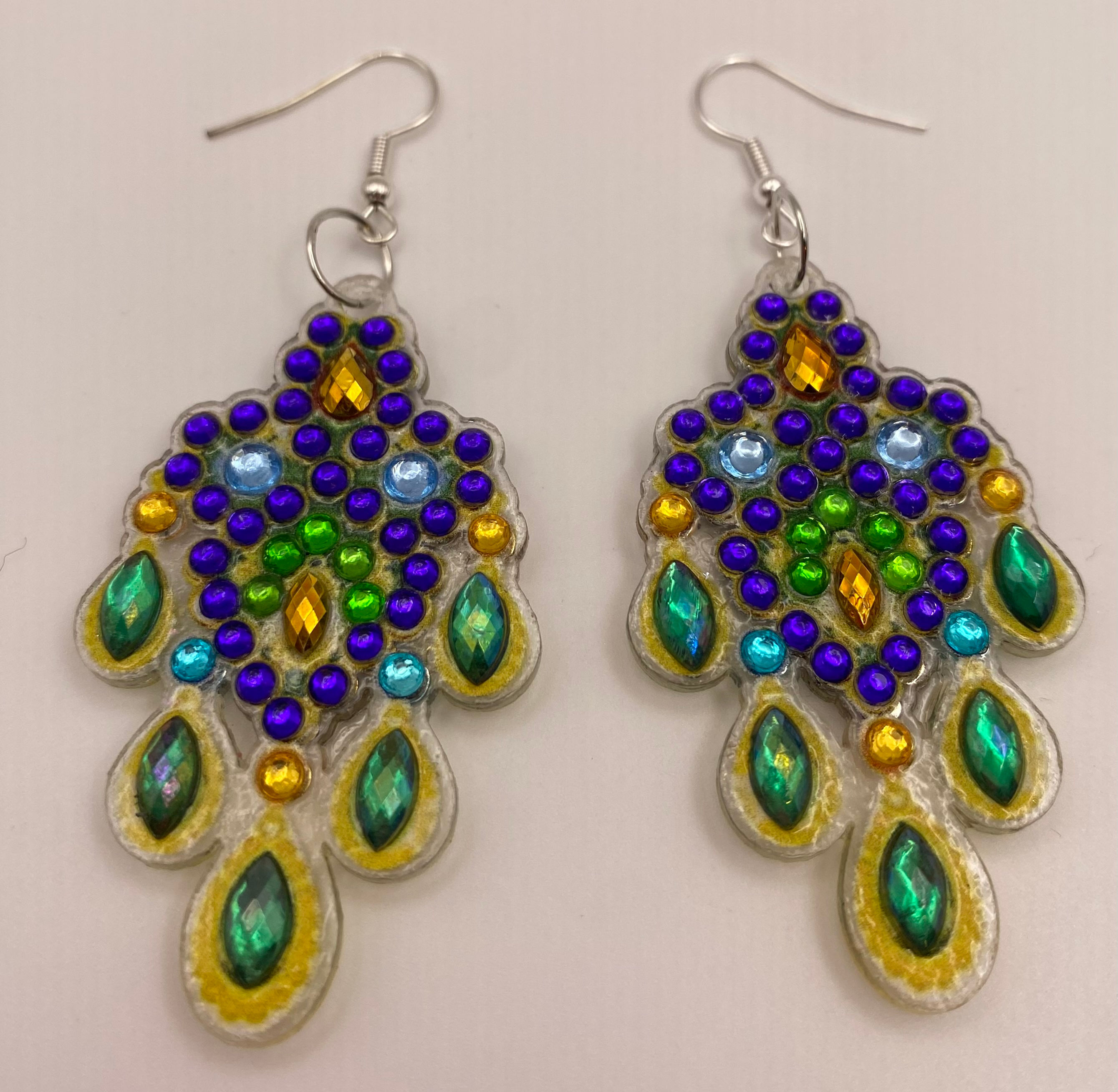 Peacock Inspired Diamond Art Earrings