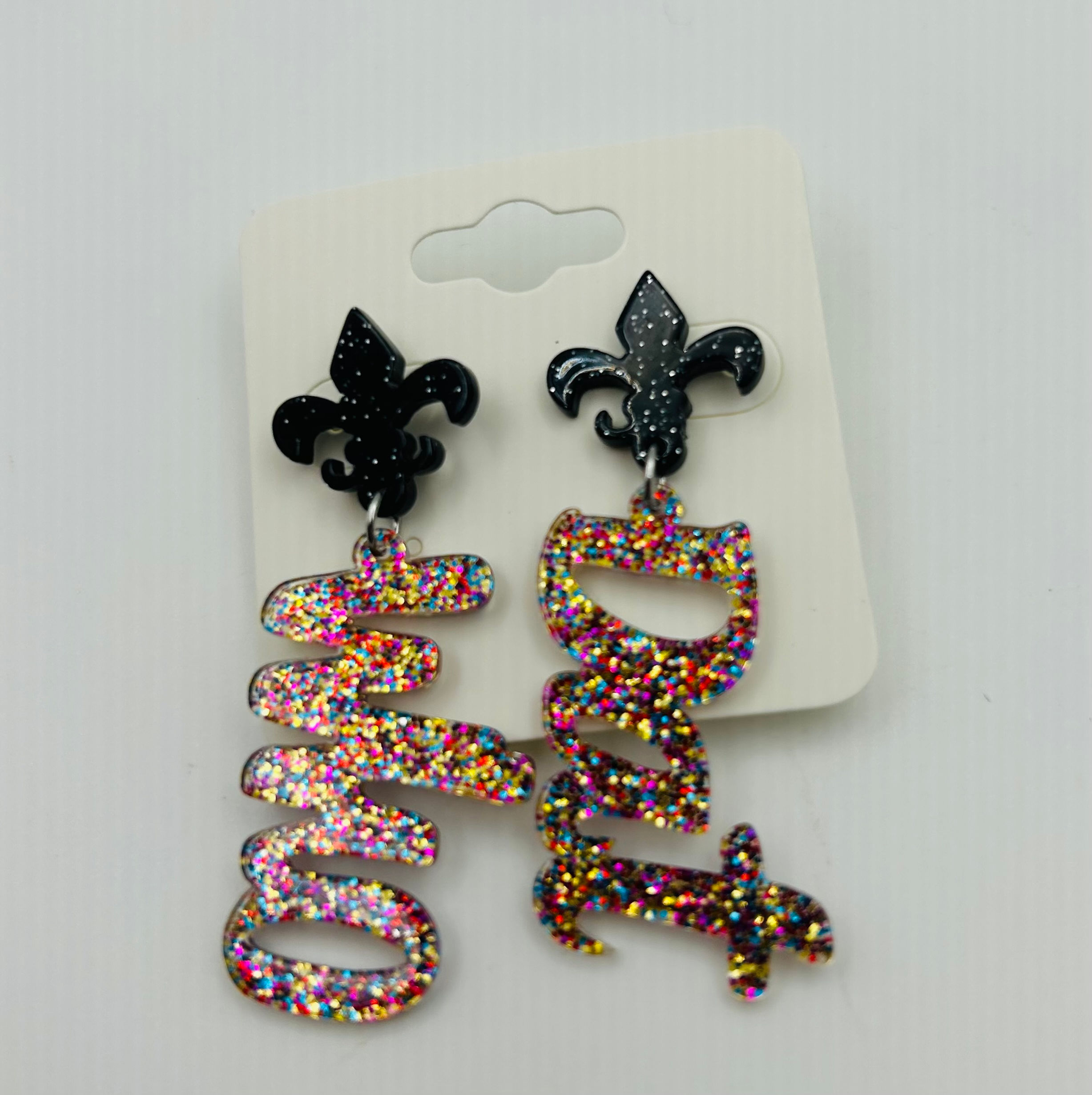 Pink Glitter Fleur-de-lis Earrings