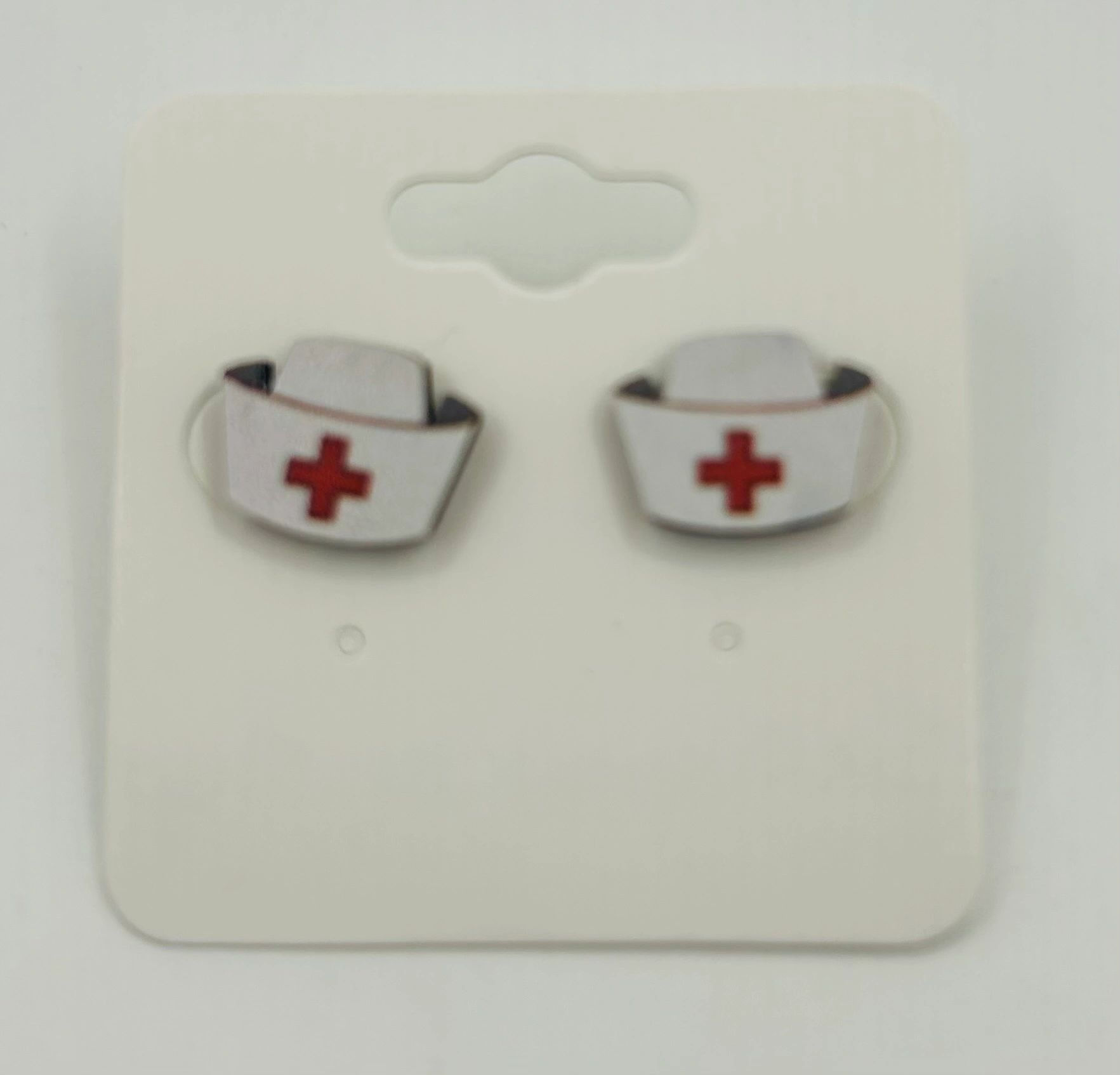 Nurse Hat Wooden Stud Earrings