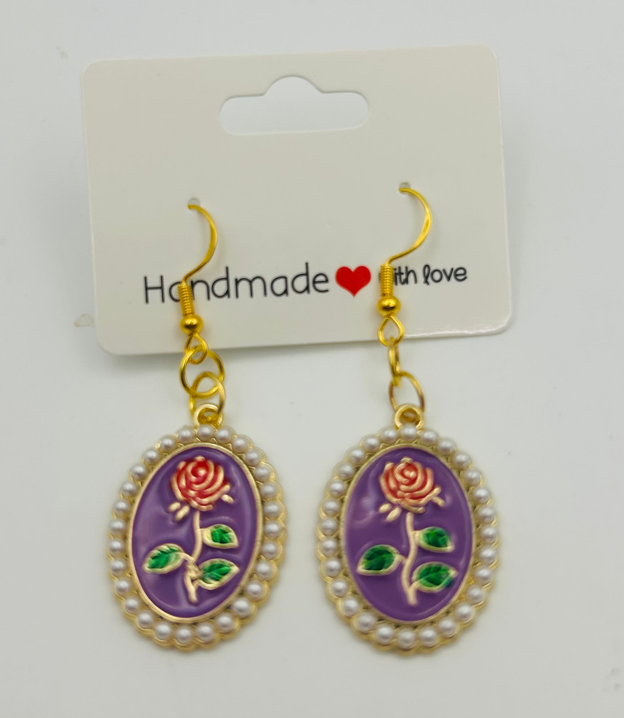 Purple Vintage Rose Cameo Earrings