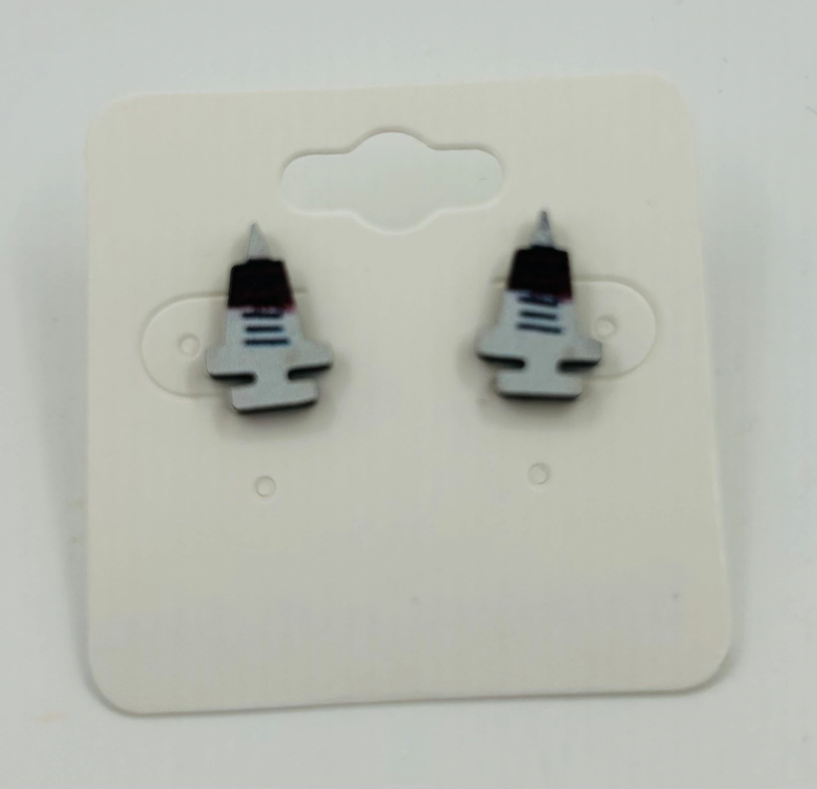 Syringe Wooden Stud Earrings