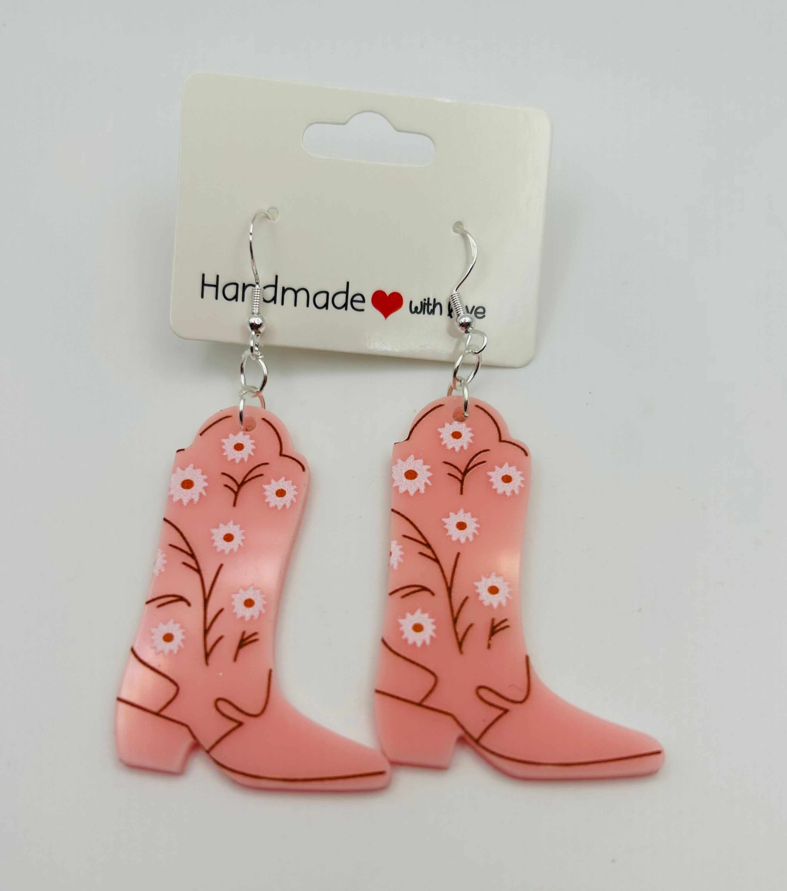Pink Floral Cowgirl Boot Earrings