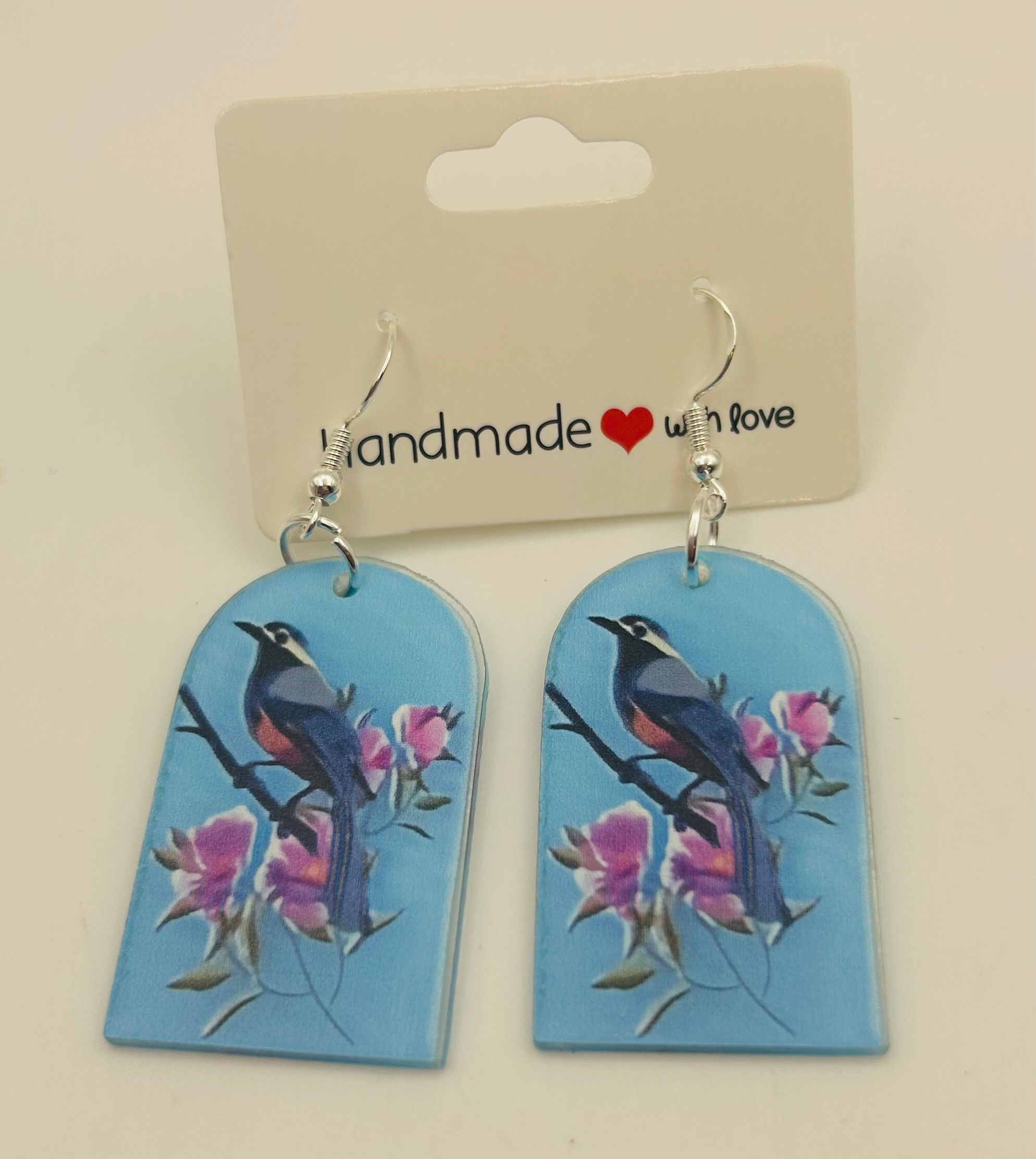 Bluebird and Floral Earrings