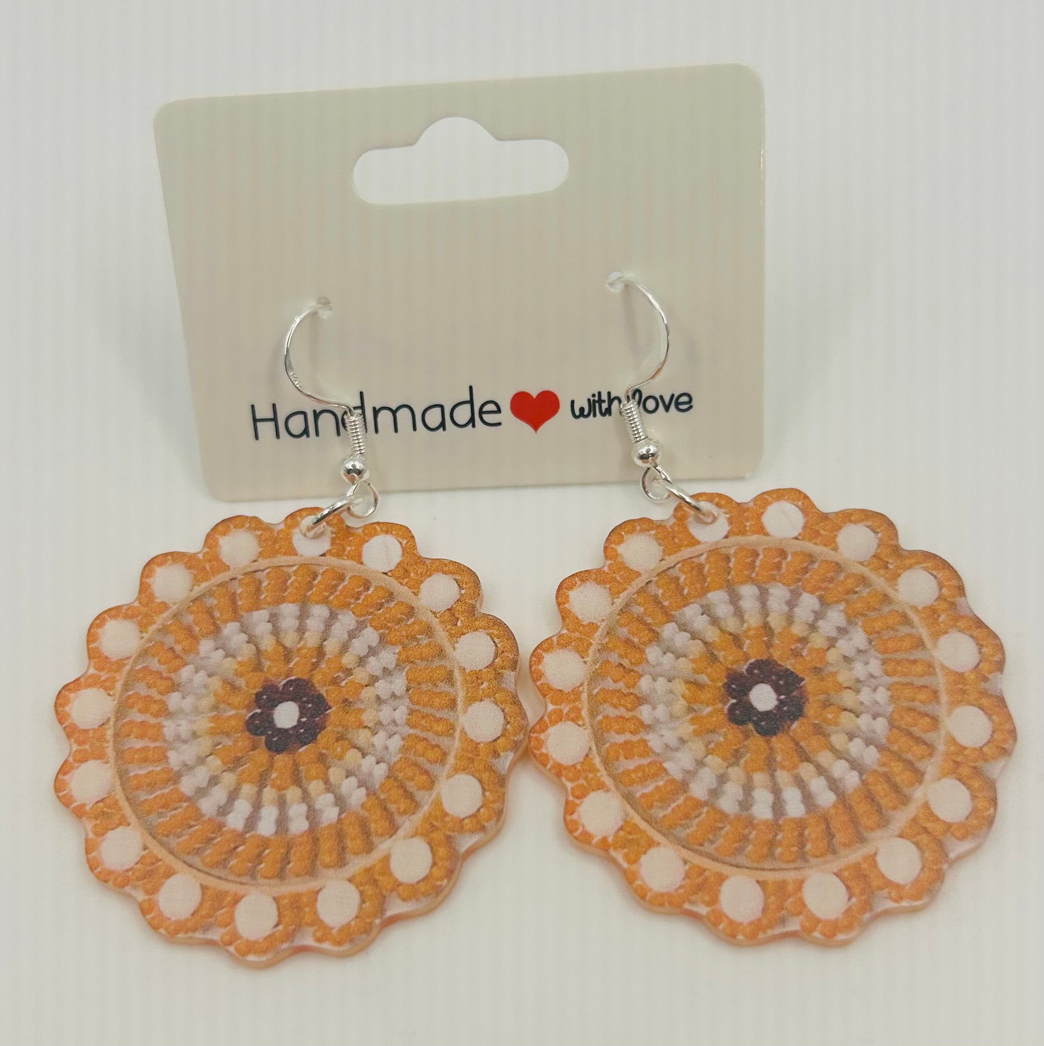 Orange Boho Mandala Sunburst Earrings
