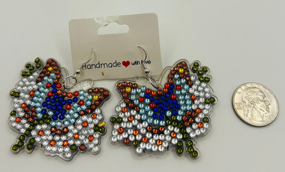 Thumbnail: Silver and Sky Blue Butterfly Diamond Art Earrings