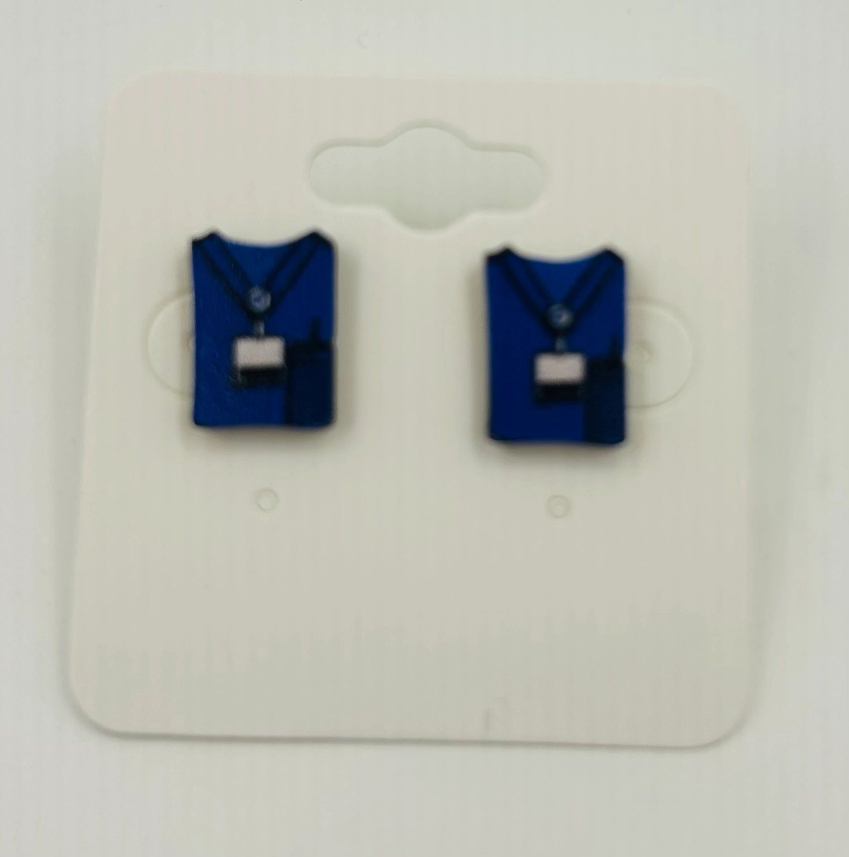 Dark Blue Scrub Wooden Stud Earrings