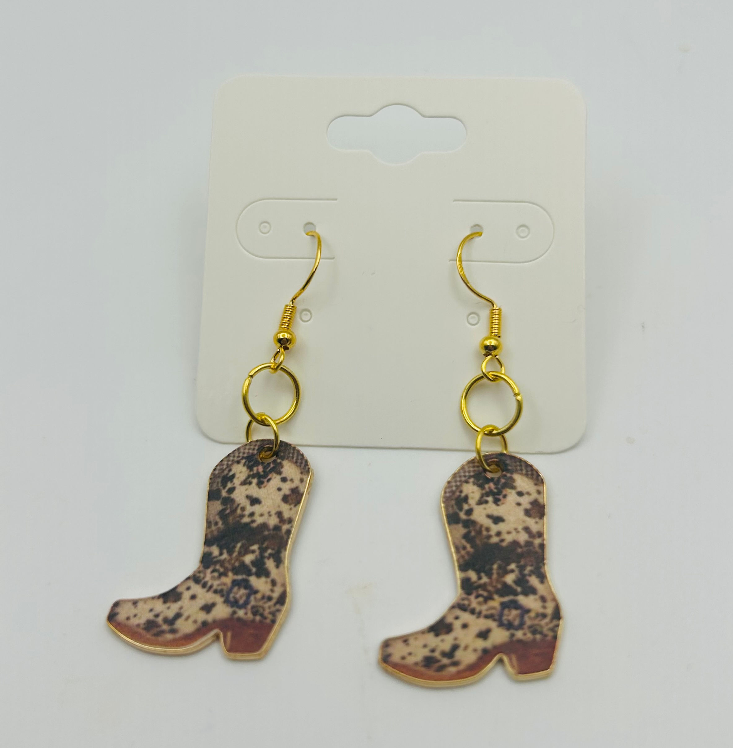Cow Print Cowboy Boot Earrings