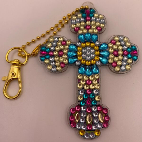 Silver, Sky Blue and Fuchsia Baby Cross Purse Charm