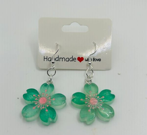 Glow-in-the-Dark Green Flower Earrings