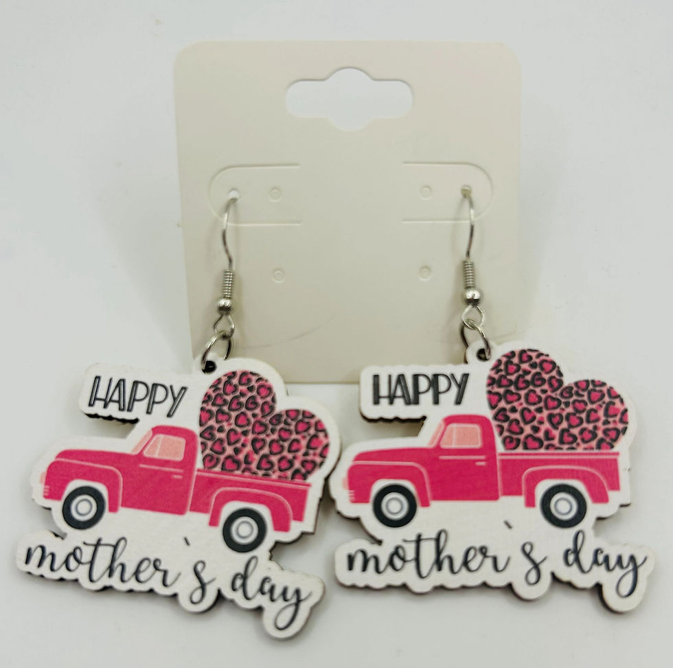 Thumbnail: Pink Happy Mother’s Day Truck Wooden Earrings