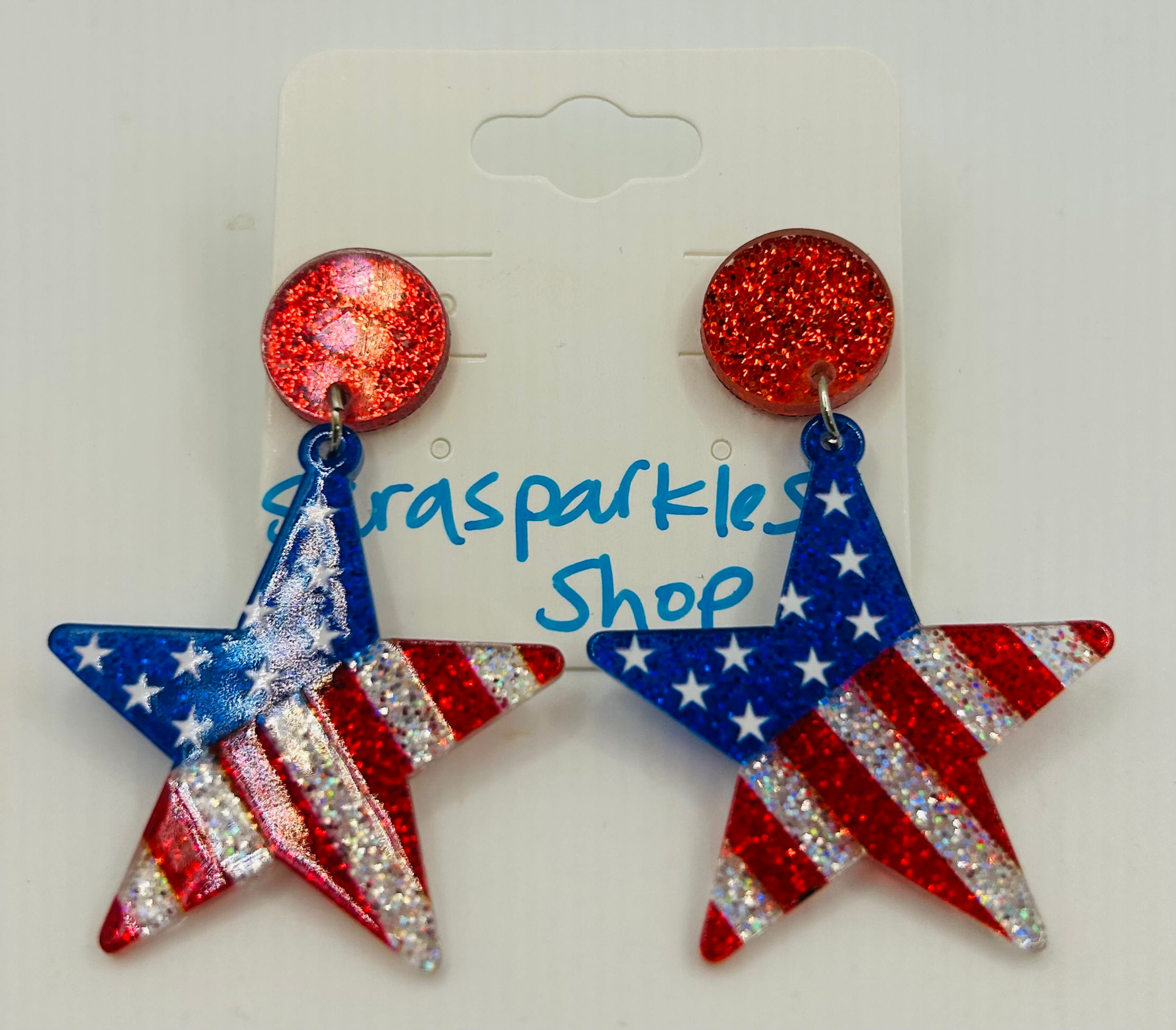 Patriotic Glitter Star Earrings