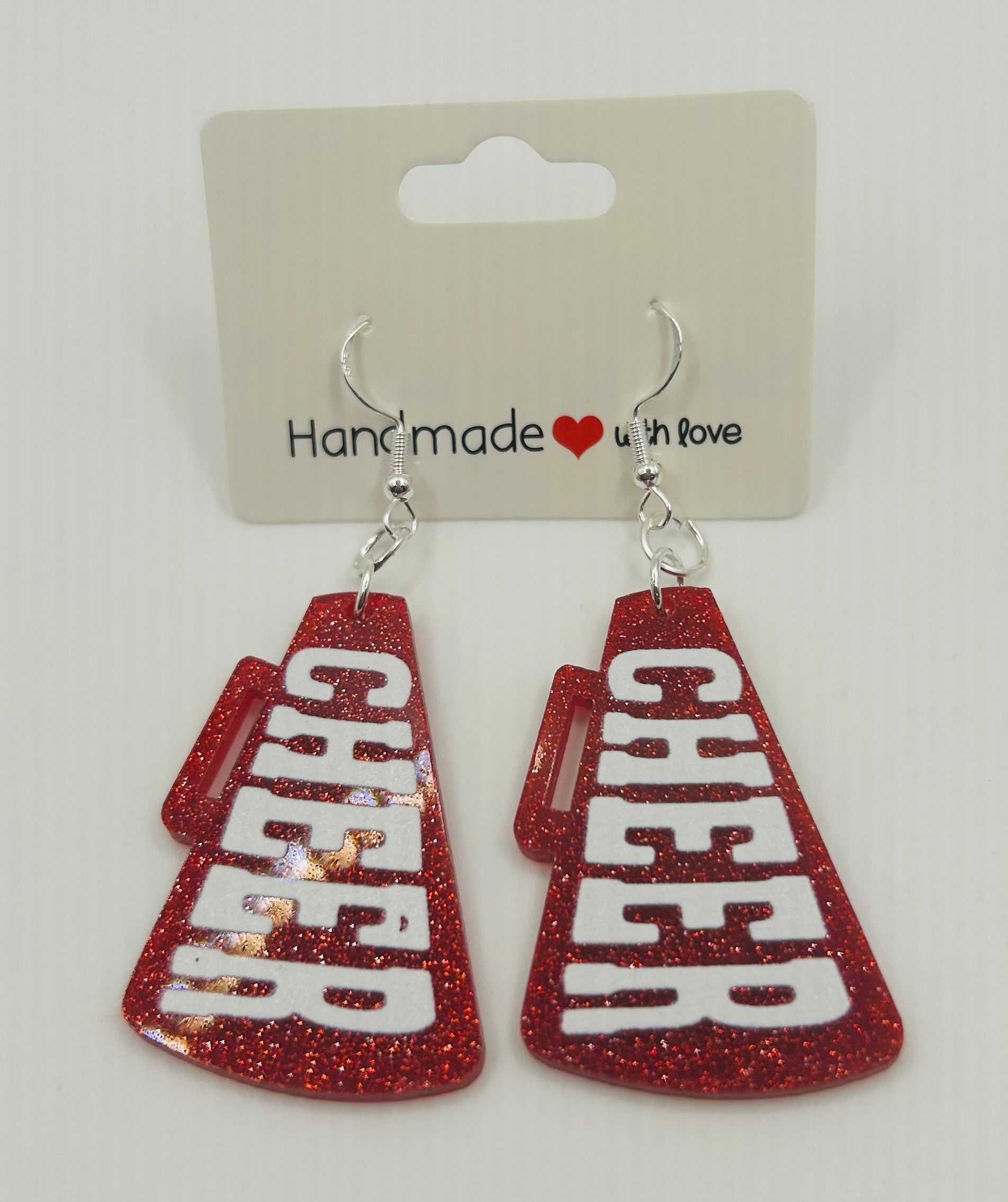 Red Glitter Cheer Megaphone Acrylic Earrings