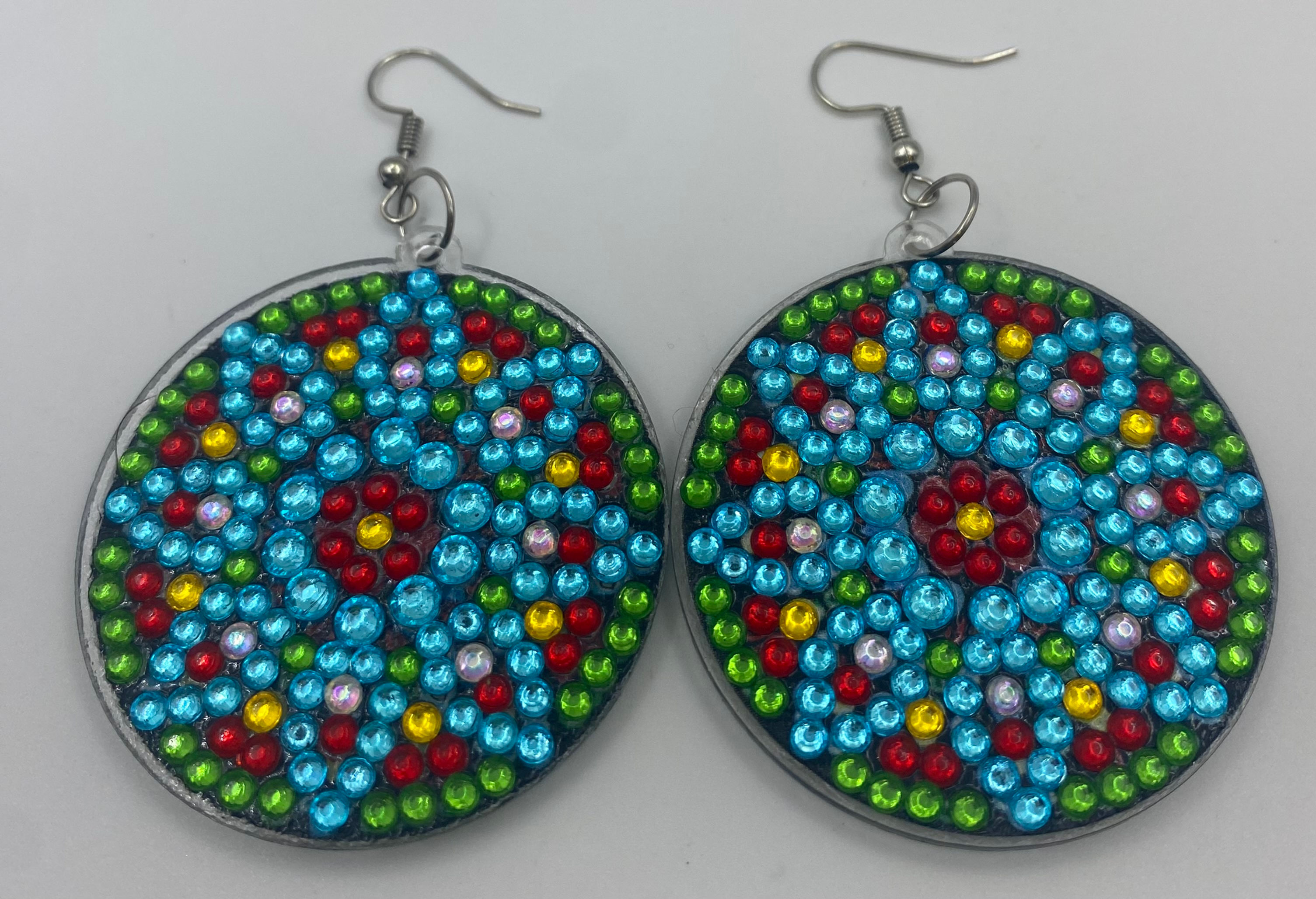 Blue and Green Star Diamond Art Earrings
