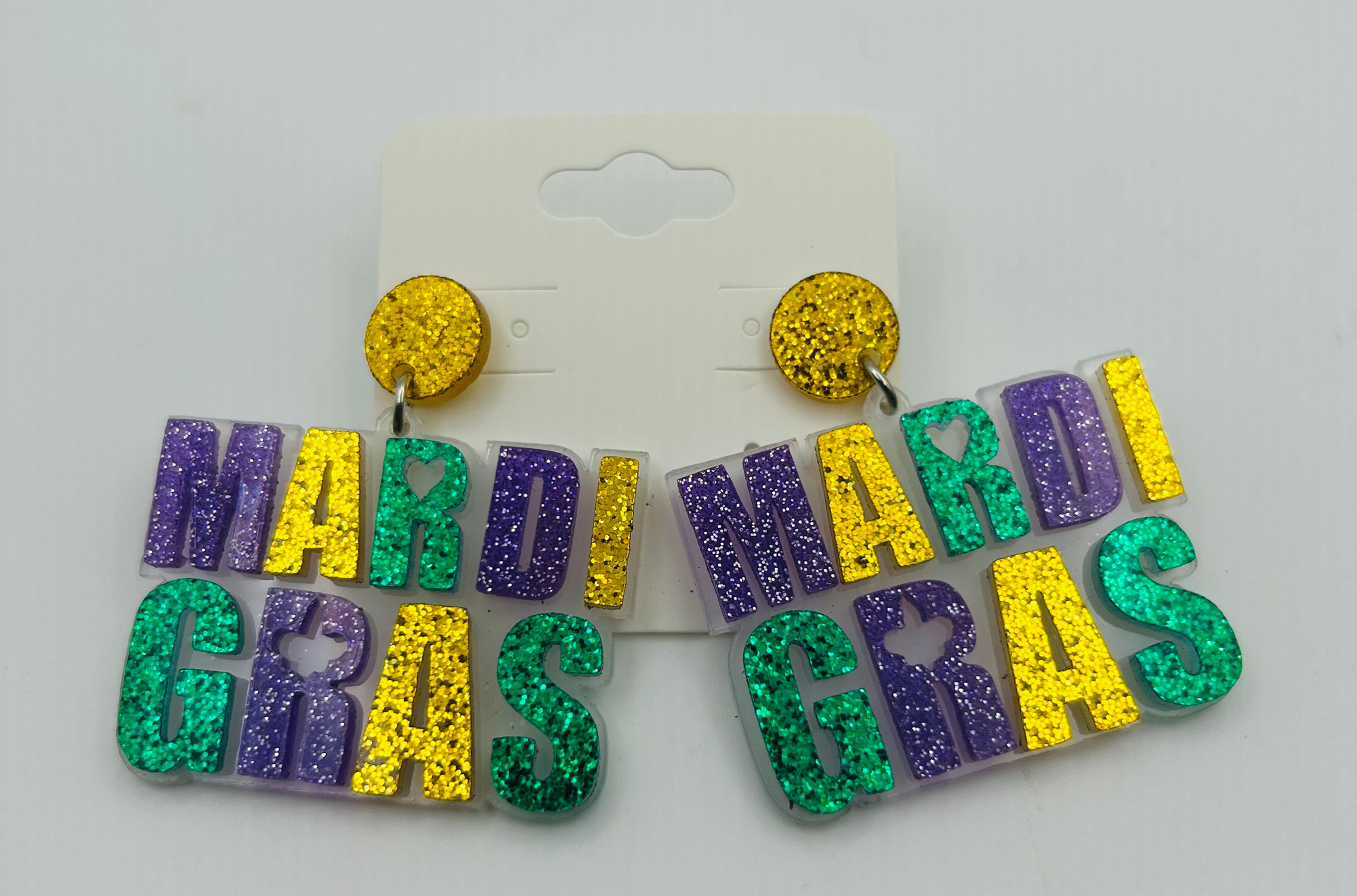 Mardi Gras Glitter Block Letter Earrings