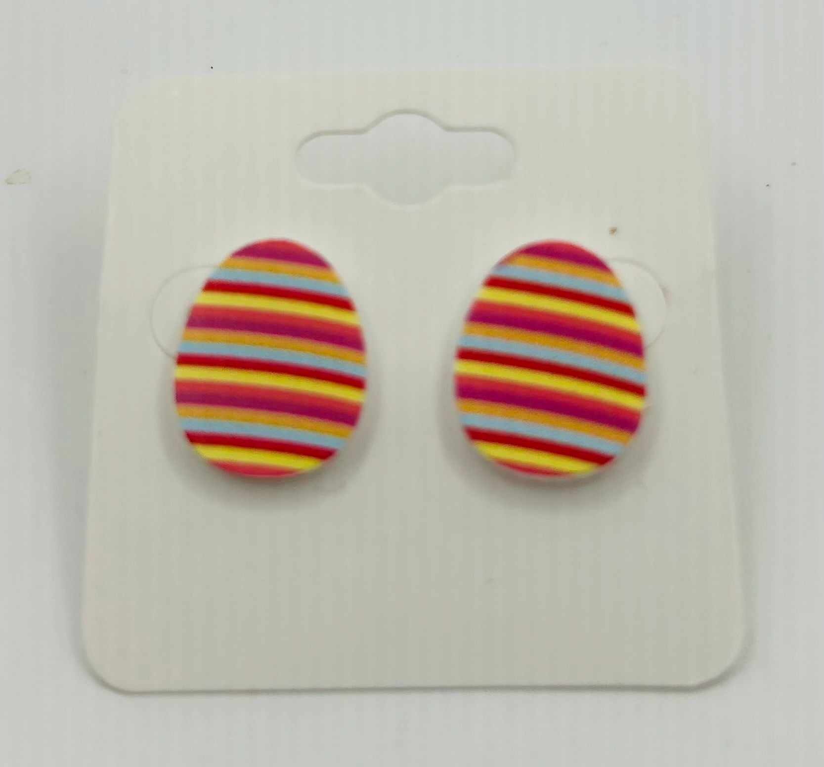 Orange Stripped Easter Egg Stud Earrings