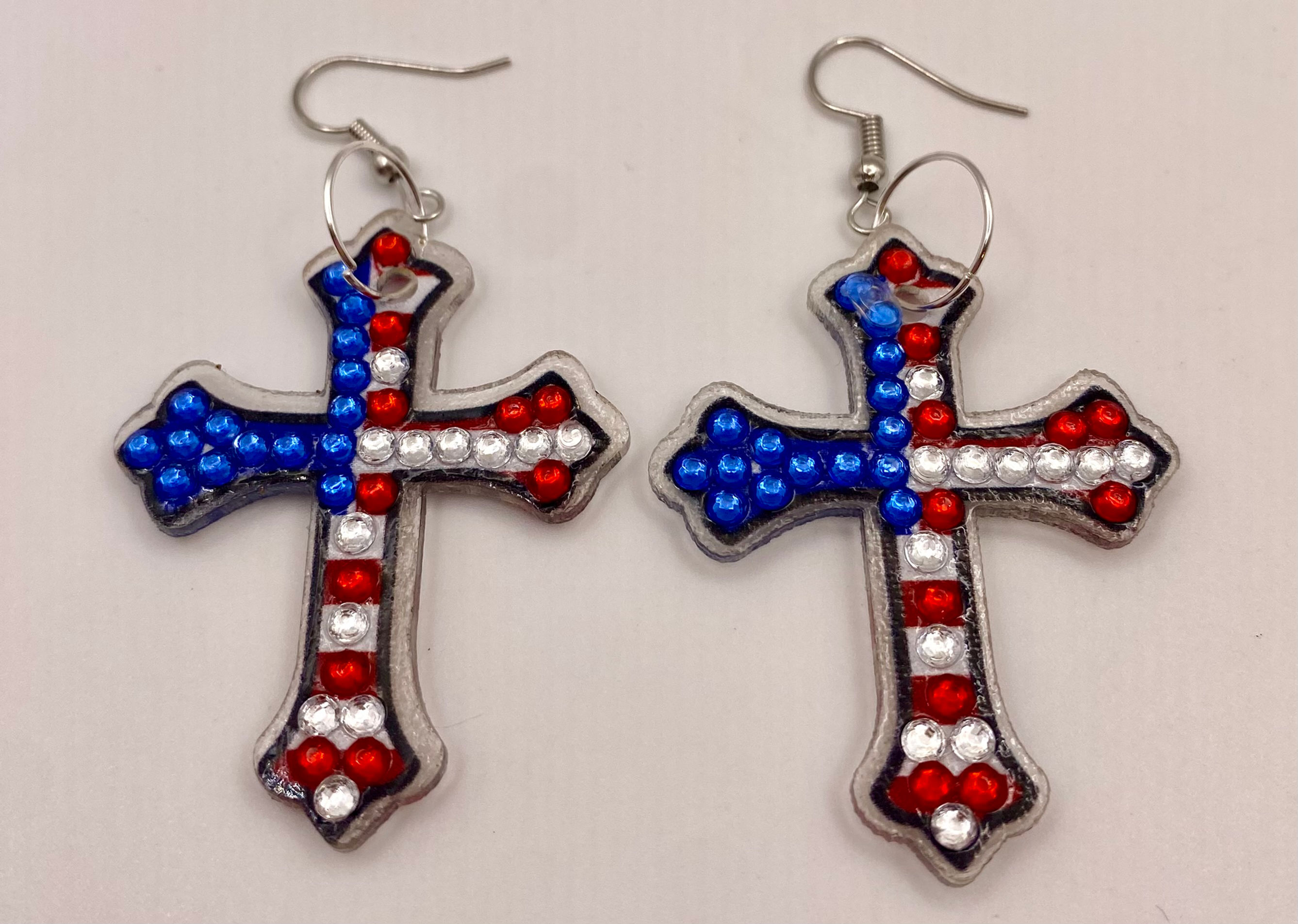 Patriotic Cross Diamond Art Earrings