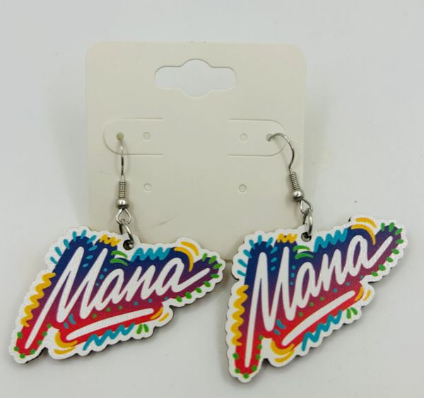 Colorful Mama Script Wooden Earrings