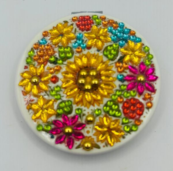 Yellow and Pink Floral Compact Mirror