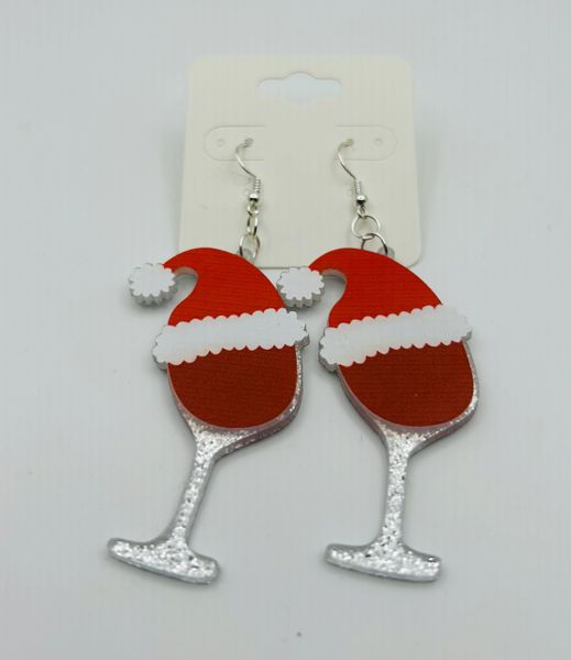 Santa Hat Wine Glass Earrings
