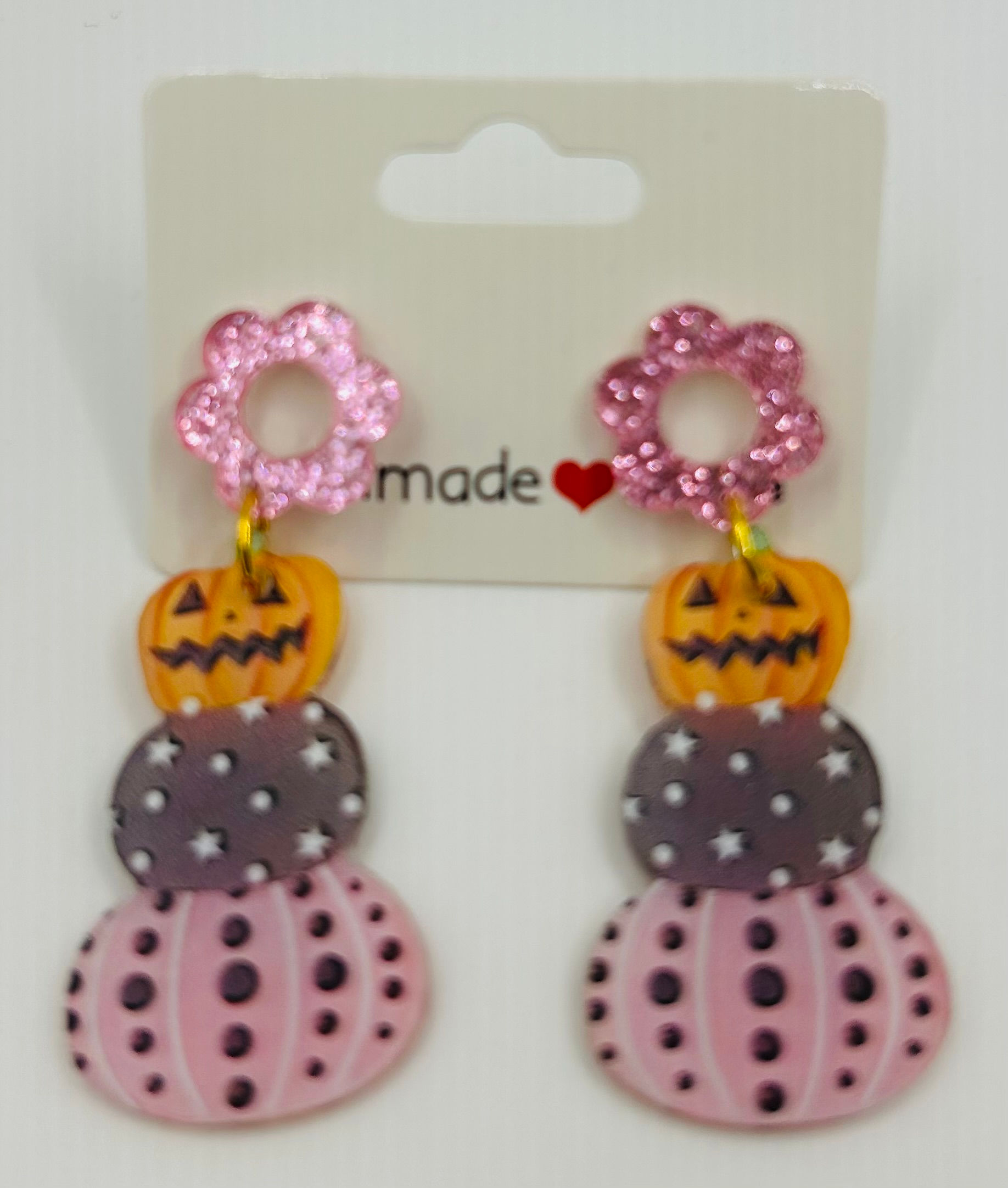 🎃 Pink Pumpkin Stack Acrylic Earrings