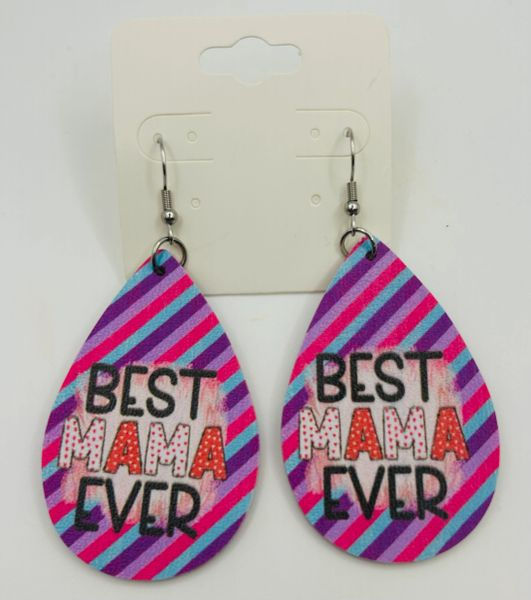 Best Mama Ever Teardrop Leather Earrings