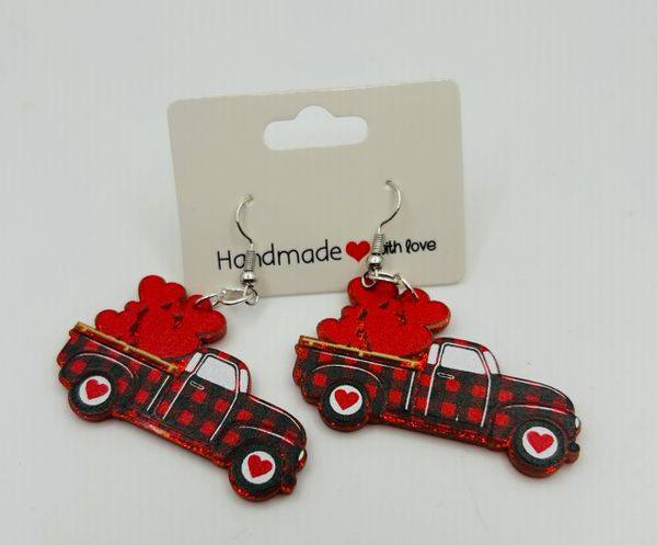 Valentine's Buffalo Plaid Truck Earrings