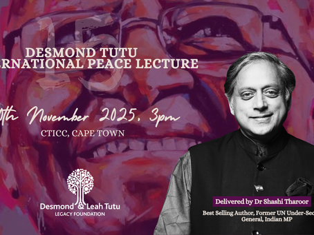 Dr Shashi Tharoor to headline 15th Annual Desmond Tutu International Peace Lecture