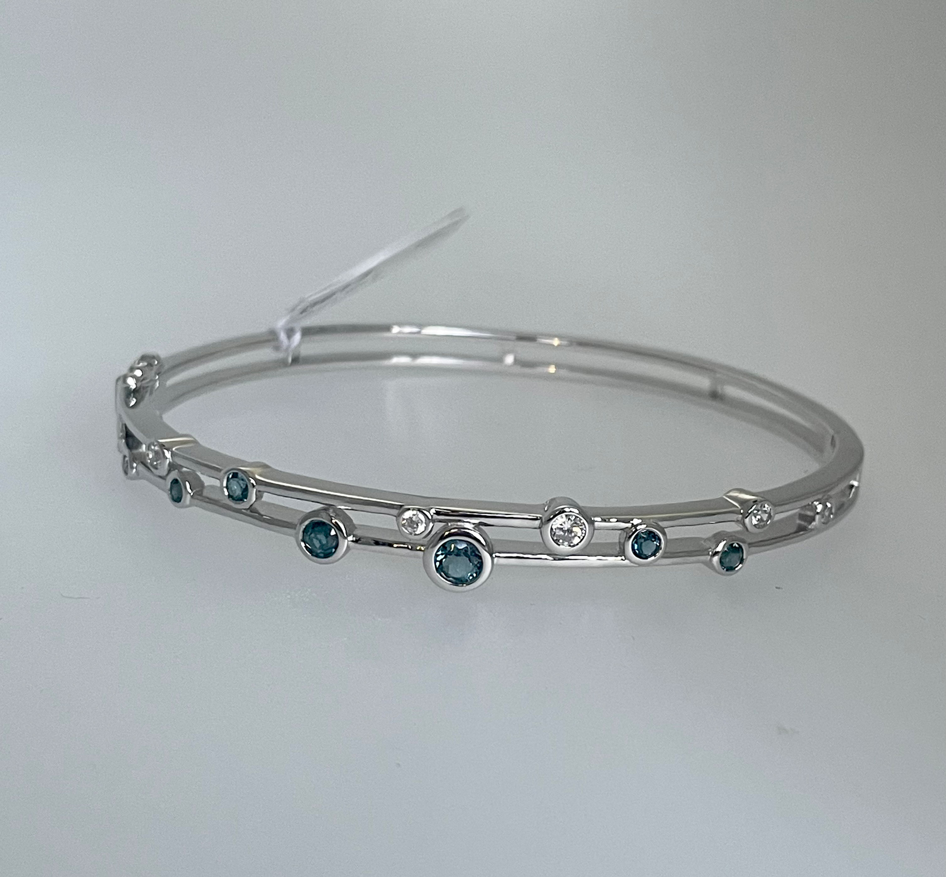 Silver cubic zirconia and blue topaz bangle