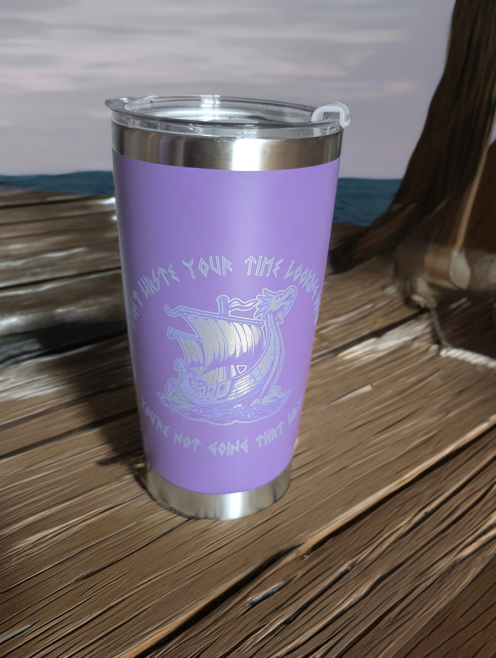 Insulated drinks mug personalised with a viking theme 'Better to stand and fight. Run and you'll only die tired'